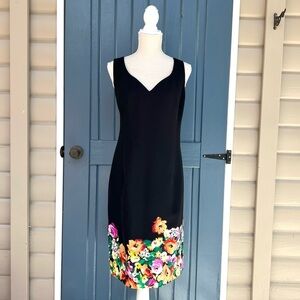 Teri Jon Black with Floral Midi Dress V-Neck Sleeveless women Size 14